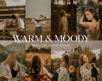 15 Warm Moody Lightroom Presets. Desktop And Mobile. 15 Different Presets. Outdoor, Brown, Dark, Portrait, Bohemian, Rustic Filter