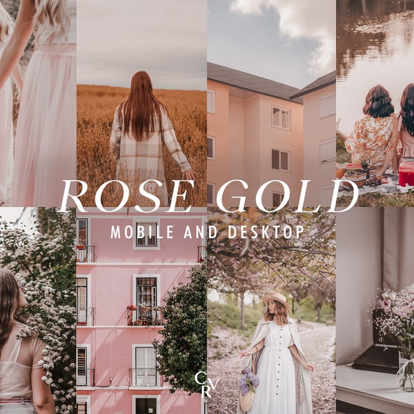 10 Rose Gold Lightroom Presets. Desktop And Mobile. 10 Different Presets. Pink, Pastel, Soft, Warm, Cream, Rosegold, Feminine Presets