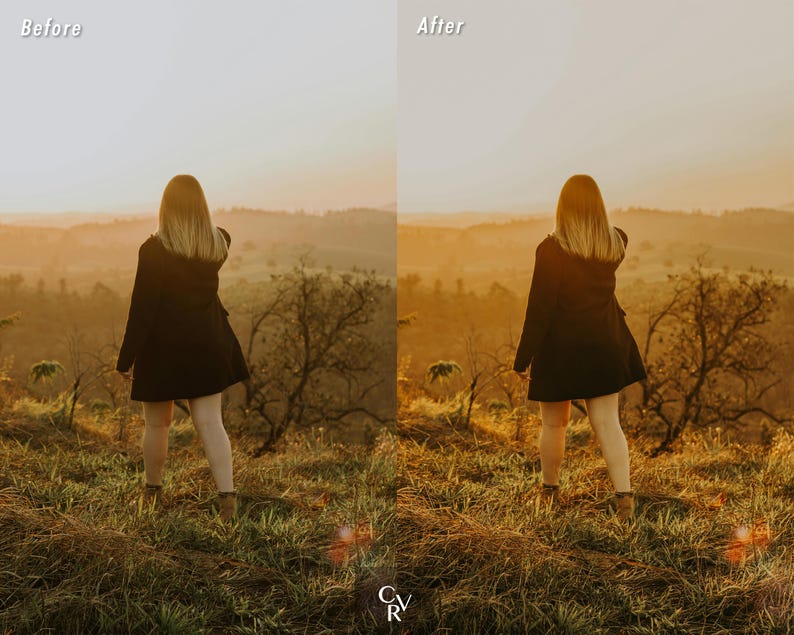 May include: A person wearing a black coat stands in a field with tall grass. The person is facing away from the camera and the sun is setting in the background.