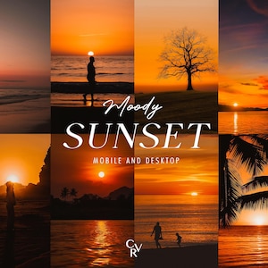 15 Sunset Lightroom Presets. For Desktop And Mobile. Sunrise, Sun, Outdoor, Warm Tone, Orange, Dark Filter for Photography, Photo Editing