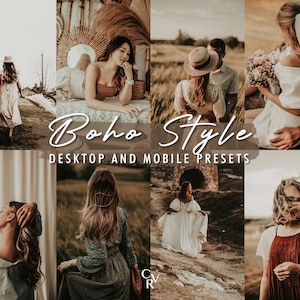 20 Boho Style Lightroom Presets. Desktop And Mobile. 20 Different Presets. Bohemian, Brown, Moody, Warm, Wedding, Outdoor Filter