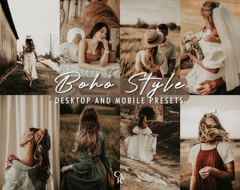 20 Boho Style Lightroom Voreinstellungen. Desktop und mobil. 20 Verschiedene Presets. Boho, Braun, Moody, Warm, Hochzeit, Outdoor Filter