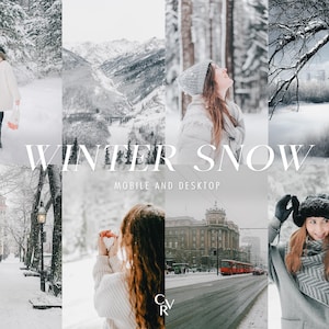 Puede incluir: Un collage de escenas invernales con paisajes nevados y personas. El texto "WINTER SNOW" se muestra de forma destacada, con "MOBILE AND DESKTOP" debajo. Las imágenes presentan bosques nevados, montañas y paisajes urbanos.