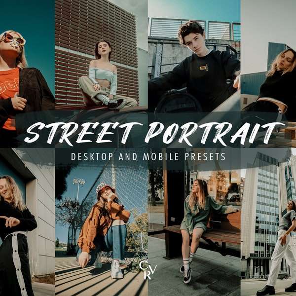 20 Street Portrait Lightroom Presets. Desktop und mobil. 20 Verschiedene Presets. Style, Fashion, Urban, Film, Leitartikel, Outdoor Filter