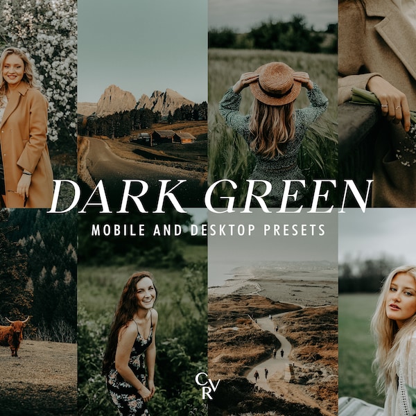 10 dunkelgrüne Lightroom Presets. Desktop und Mobile. 10 verschiedene Presets. Evergreen, Wald, Outdoor, Rich, Moody, Fotografie Filter