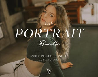 May include: The Portrait Bundle: 600+ presets for mobile and desktop. A woman with long blonde hair poses in a green shirt and white trousers.