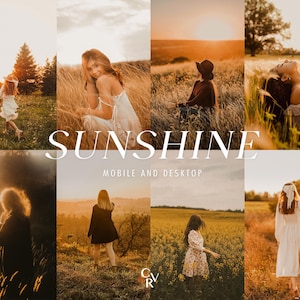 20 Sunshine Lightroom Presets. Desktop And Mobile. Sunset, Warm Tone, Outdoor, Summer, Sunlight, Wedding, Boho Photo Edit Filter