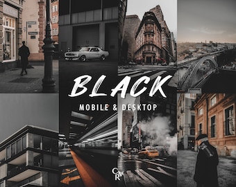 15 Black Lightroom Presets. Desktop und Mobile. Noir, Dark, Chic, Portrait, Urban, Faded, Majestic Filter, Instagram Photography