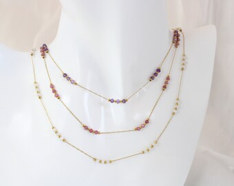 Elegant Round Stone Beaded Chain Necklace | gemstone jewelry | Stainless steel | Waterproof Jewelry