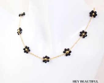 Beaded Flower Chain Necklace | Waterproof Jewelry | Stainless Steel