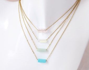 Rectangular Stone Pendant Necklace | gemstone jewelry