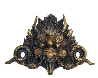 5 by 8 inch, Cheppu Metal Mask, Buddhist Handmade Ritual Mask, Antique Finishing, Unique Thin Metal Casting, Protector, Limited Stock