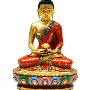 5.5 Inches, Amitabha Buddha, Buddhist Miniature Statue, Thangka Color Finishing, With Face Painted image 2