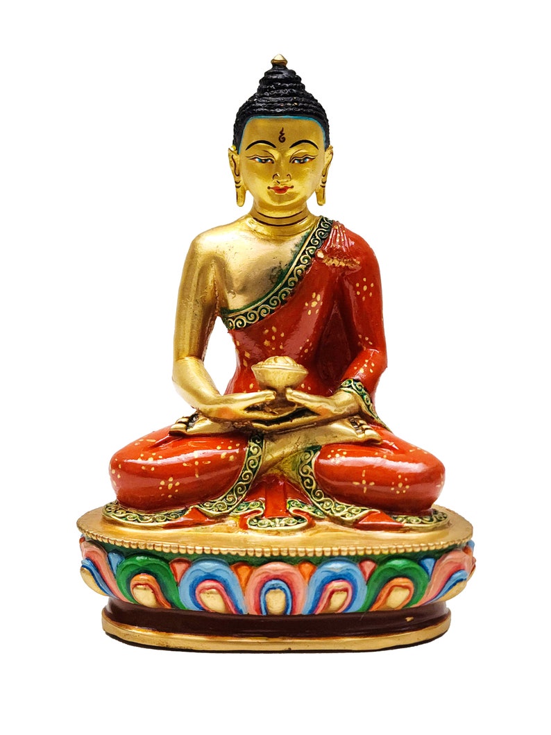 5.5 Inches, Amitabha Buddha, Buddhist Miniature Statue, Thangka Color Finishing, With Face Painted image 2