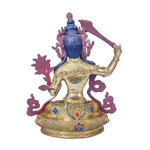 9 Zoll, Manjushree, buddhistische handgemachte Statue, Gesicht bemalt, Steinfassung und vergoldet Bild 4