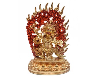 30 cm Höhe, Vajrapani, buddhistische handgefertigte Statue, Vollvergoldet mit Gesicht bemalt