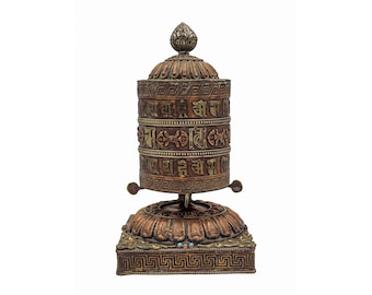 9 inch, Buddhist Handmade Table Prayer Wheel With Mantra Inside