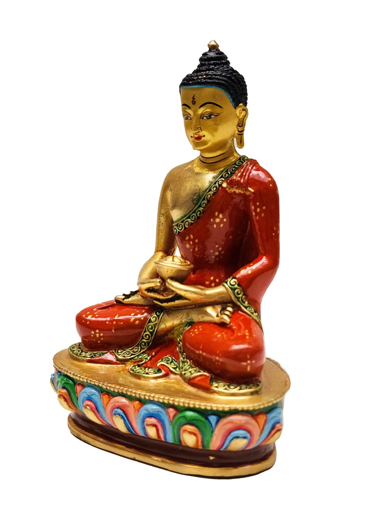 5.5 Inches, Amitabha Buddha, Buddhist Miniature Statue, Thangka Color Finishing, With Face Painted image 5