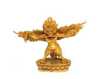 4 Inches, Nepali Small Statue of Garuda,  Full Gold Plated