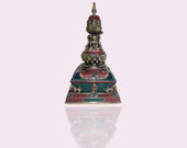 11.4 quot Inches Height, Buddhist Statue of Stupa with Shakyamuni, Amitabha, Ratnasambhava, Dipankara Buddha With Real Stone Setting Better Work