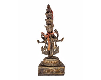 23 CM Height, Sahasrabhuja Avalokitesvara, Buddhist Statue, Antique, Chocolate Oxidized