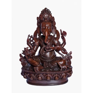 8 inch, Ganesh, Buddhist Statue, Chocolate Oxidized, With Carving image 1