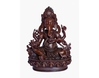 8 inch, Ganesh, Buddhist Statue, Chocolate Oxidized, With Carving