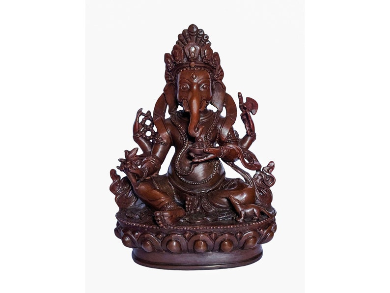 8 inch, Ganesh, Buddhist Statue, Chocolate Oxidized, With Carving image 1