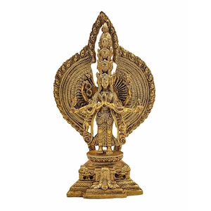 5.9 " Inches, Portable, Sahasrabhuja Avalokitesvara Statue Full Gold Plated, Ceramic Molding