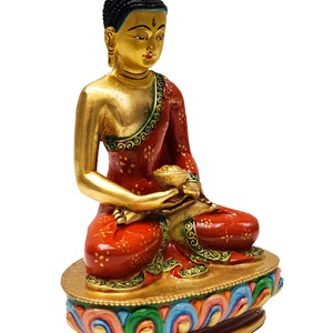 5.5 Inches, Amitabha Buddha, Buddhist Miniature Statue, Thangka Color Finishing, With Face Painted image 3