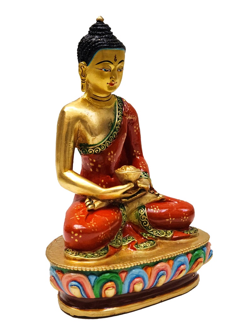 5.5 Inches, Amitabha Buddha, Buddhist Miniature Statue, Thangka Color Finishing, With Face Painted image 3