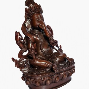 8 inch, Ganesh, Buddhist Statue, Chocolate Oxidized, With Carving image 3
