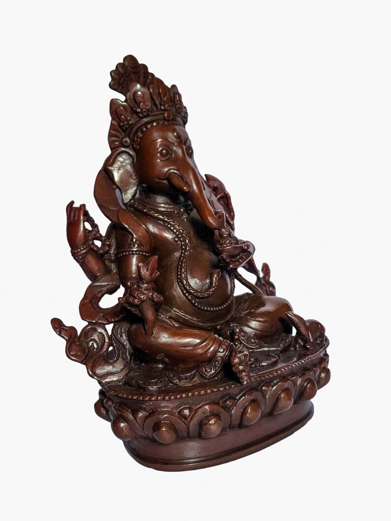 8 inch, Ganesh, Buddhist Statue, Chocolate Oxidized, With Carving image 3