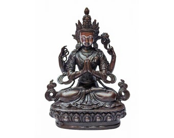 11 CM Chenrezig, avaloktiesvara, Compassion, Buddhist Miniature Statue, Chocolate Oxidized, High quality