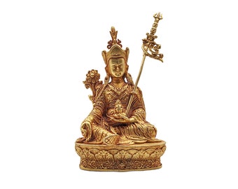 4 inch, Padmasambhava, Hindu Handmade Statue, Gold Plated, Ceramic Molding