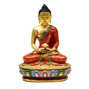 5.5 Inches, Amitabha Buddha, Buddhist Miniature Statue, Thangka Color Finishing, With Face Painted image 1