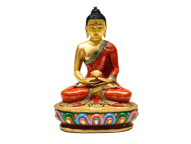 5.5 Inches, Amitabha Buddha, Buddhist Miniature Statue, Thangka Color Finishing, With Face Painted image 1