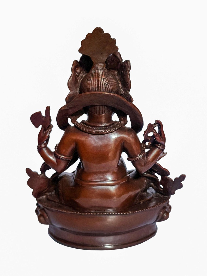 8 inch, Ganesh, Buddhist Statue, Chocolate Oxidized, With Carving image 4