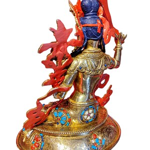 9.4 Inches Height, Manjushri, High Quality, Buddhist Handmade Statue, Face Painted, Gold Plated And Stone Setting image 8