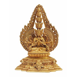 4inch, Portable, Small, Traveller size, Tibetan Buddhist Handmade Statue of Sahasrabhuja Avalokitesvara, 1000 arm, Guanyin  Full Gold Plated