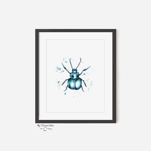Beetle print, framed beetle picture, Insect art, modern beetle drawing, home decor in the UK, print idea for animal lover