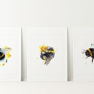 Set of 3 Bee Prints, Bumblebee Prints, Bee Wall Art, Bee Decor, Honey Bee, American Bee, British Bee, Bee Gifts, Gardening Gifts
