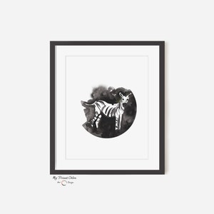 Abstract print of zebra, watercolour style zebra art, picture for living room, minimalist nature painting