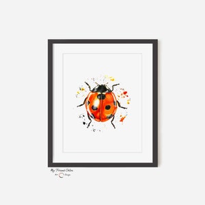 Ladybird artwork print, ladybird picture framed, modern insect drawing, wall art in the UK