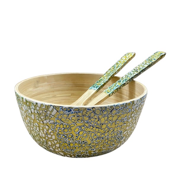 Vie Green Bamboo Salad Bowl & Servers