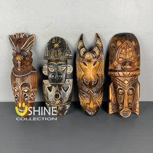 Set of 4 African Wall Decor,Wooden Mask Wall Hanging,Tribal Mask,Home Decor,Hand Painted Mask,Colorful Mask,Figure,Wood Sculpture,Antique