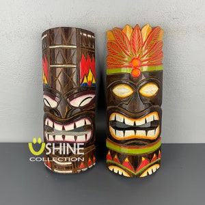 Set Of 2 Vintage Wooden Tiki Mask,Wall Decor,Wall Hanging,Wood Carving,Patio Decor,Tribal Mask,Art,African Wall Mask,Tropical Decor,Totem