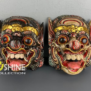 Set Of 2 Antique Wall Mask,Vintage Mask,Balinese Barong Mask,Home Decoration,Indonesian,Hand painted Wooden Mask,Wood Sculpture,Wood Figure