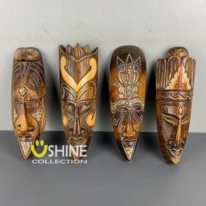 Set of 4 African Wall Decor,Wooden Mask Wall Hanging,Tribal Mask,Home Decor,Hand Painted Mask,Colorful Mask,Figure,Wood Sculpture,Antique