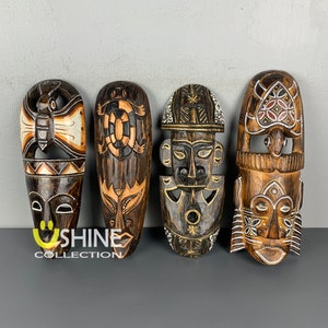 Set of 4 African Wall Decor,Wooden Mask Wall Hanging,Tribal Mask,Home Decor,Hand Painted Mask,Colorful Mask,Figure,Wood Sculpture,Antique